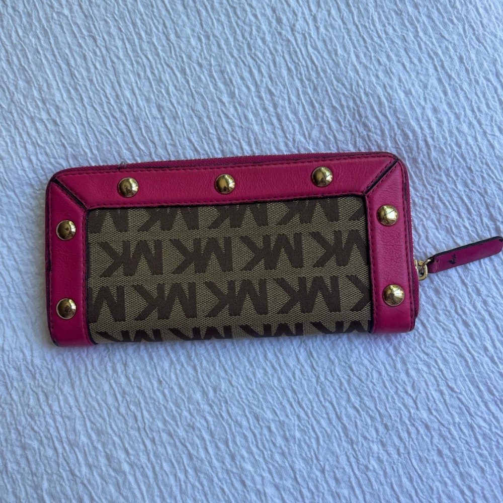 Michael Kors Fuchsia and Brown Logo Wallet